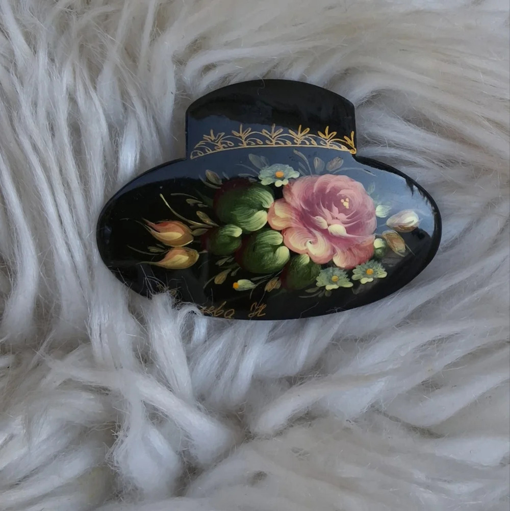 Russian Hand Painted Floral Brooch